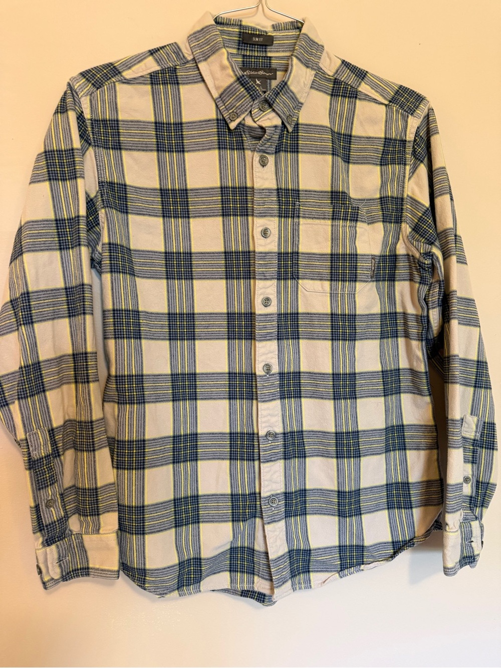 Eddie Bauer Blue & Cream Plaid Button-Down Shirt